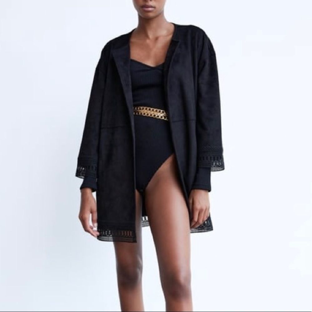 Zara Suede Lace Trim Open Jacket